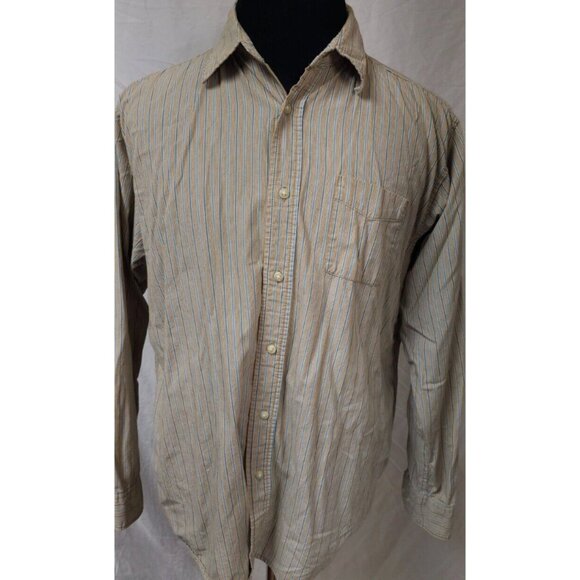 Wrangler Jeans Co Mens Large Beige Blue Stripe Button Up Cowboy Western Shirt - Picture 1 of 10